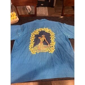 Tommy Bahama Mens Blue Silk Blend Hula Girl Floral Embroidered Camp Shirt XXL